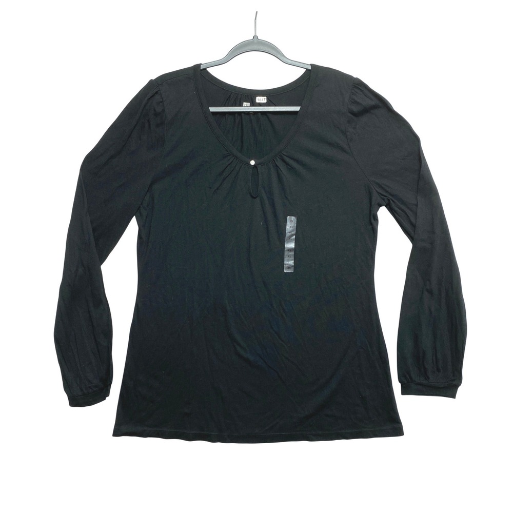 Gap Top Womens XL Black Long Sleeve Keyhole Neck Puff Shoulder 572385-03-1 NWT